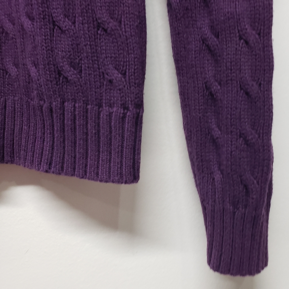 Polo Ralph Lauren Sport Cable Knit Logo Crewneck Sweater Large Purple Old Money - Picture 12 of 14